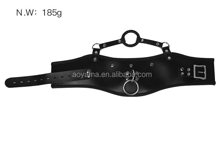 Sexy Neck Collar With Mouth O Ring Gagged Pvc Leather Restraint Bondage 