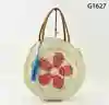 Handmade straw bag in printed large flowers with tassel