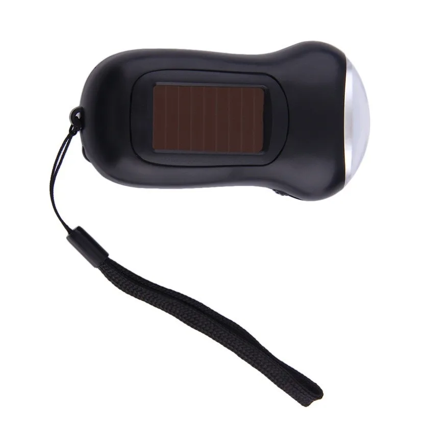 Mini Portable Hand Crank Dynamo 3 LED Solar Powered Flashlight Camping Torch~
