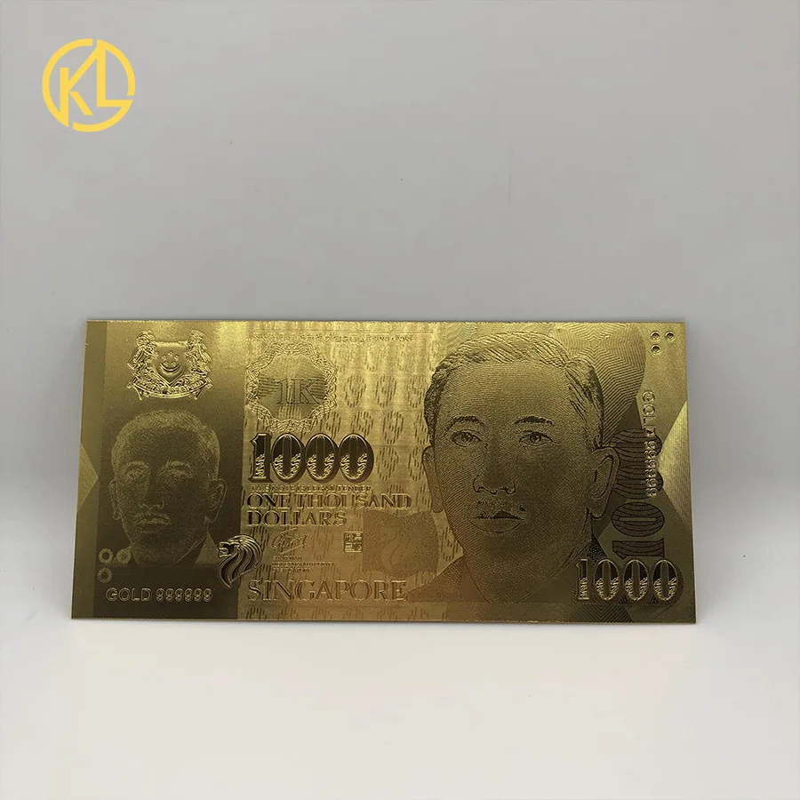 S $1000シンガポールドルゴールド紙幣プラスチックマネー金箔