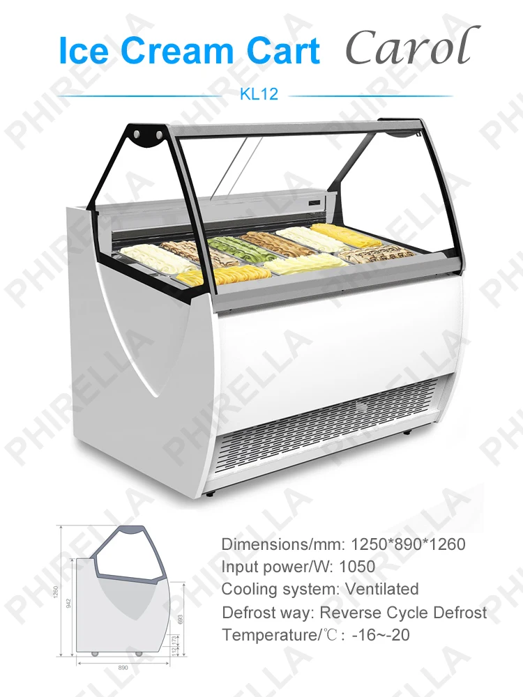 Commercial Mobile Soft Serve Ice Cream Topping Display Scoop Cooler