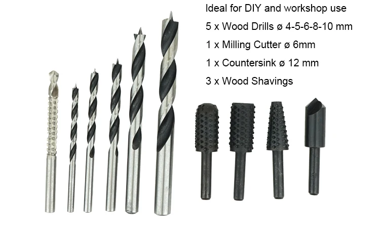 10Pcs Combination Wood Milling Cutter Shaving Countersink Drill Bit Set