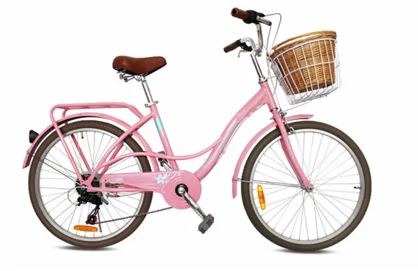 pink bike with basket ladies