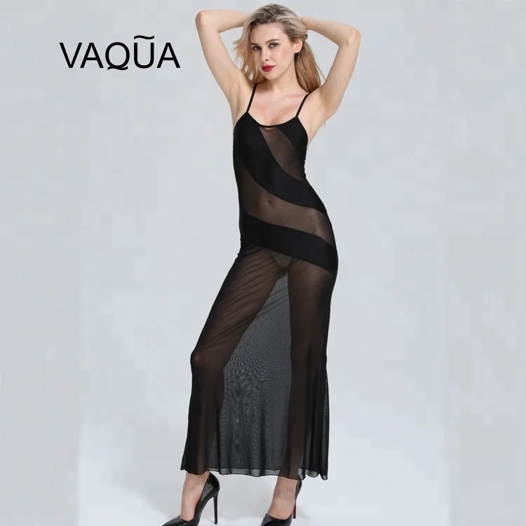 China Factory Black Mesh Hot Ladies Sexy Transparent Dress