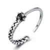 CZCITY Vintage Hollow Cuff Chain Ring for Women Half Weave Pattern Genuine 925 Sterling Silver Rings Jewelry Wholesale