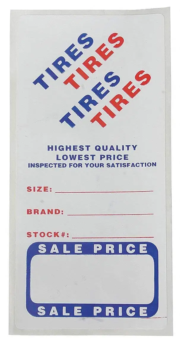 3" x 6" Paper with Adhesive Backing Adhesive Tire Label, Roll, White; PK500
