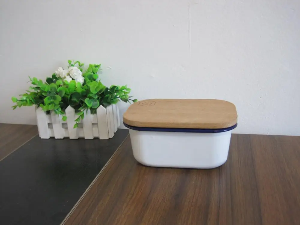 Square Enamel Butter Dish,Enamel Pie Dish With Beech Wood Lid Buy