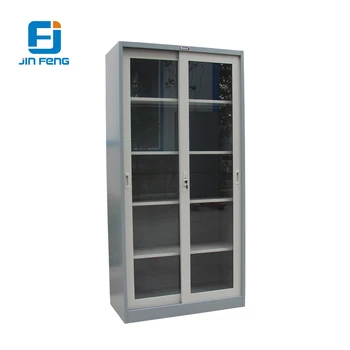 Glass Sliding Door Steel Book Cupboard Cabinet Locker Design File