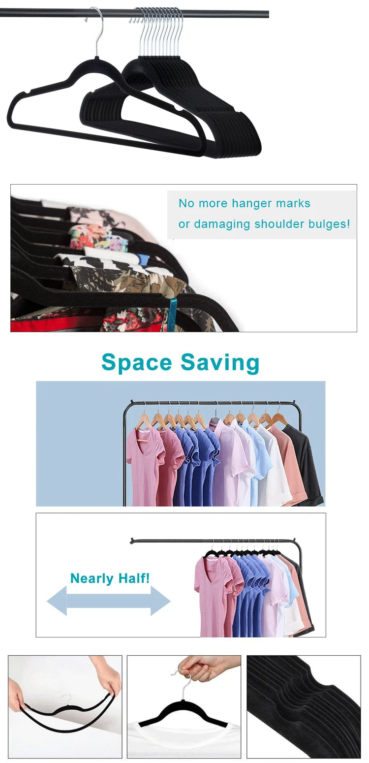 Lindon Black Velvet Hangers Slim Plastic Space Saving Flocked Nonslip