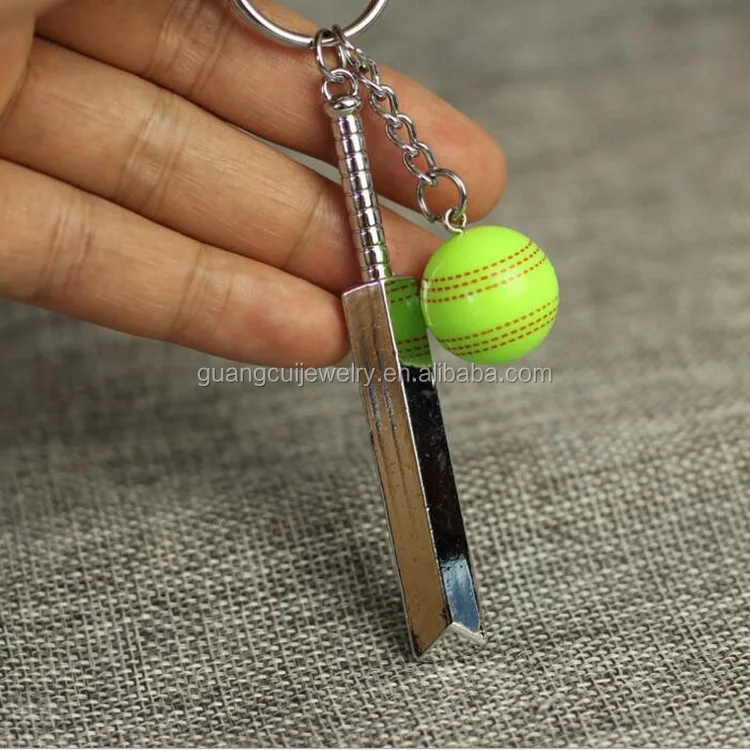 2018 Wholesale 3d Zinc Alloy Metal Cricket Bat Ball Key Chain Keychain