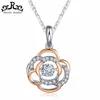 Rinntin Camellia Flower Shaped S925 Sterling Silver Necklace in Rose Gold Plated With Dancing Stone RISN12