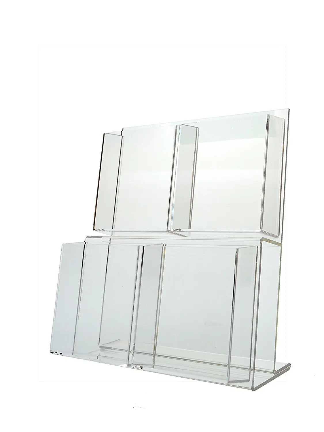 Marketing Holders Clear Acrylic 4 Pocket, 2 Tier Tabletop Brochure Holder for 4 Inch Wide Literature, Tri-fold Brochures and Pamphlets (Lot of 24)