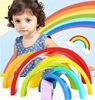 High quality wooden child toy color sort rainbow with eco-friendly water paint to develop kids Practical and Creative ability