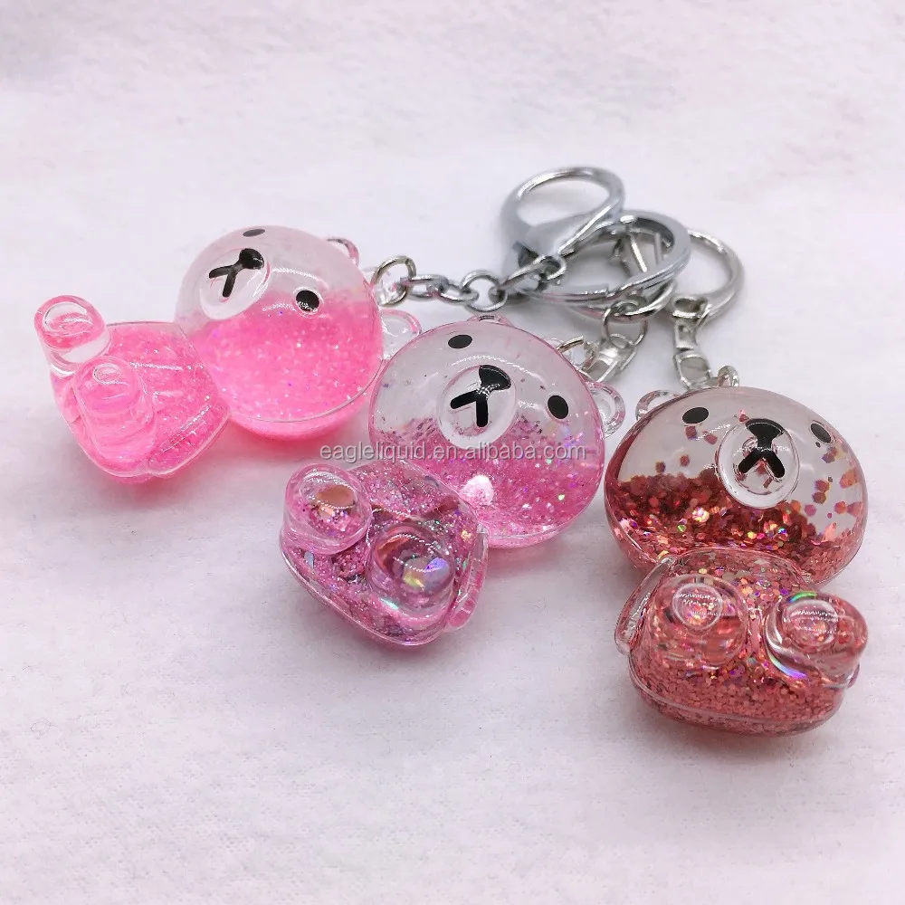 Bear Shape Acrylic Liquid Keychain Glitter Fluid Inside Keyring - Buy ...