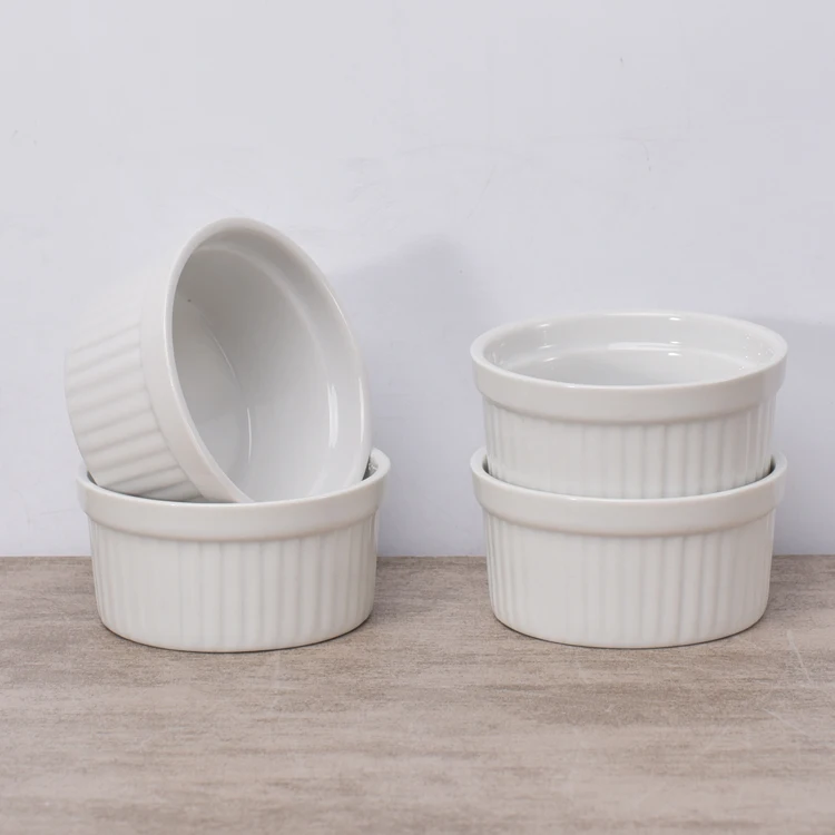 Wholesale kitchenware round striped white ramekin dish non stick fancy bakeware .jpg