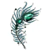 Big blue crystal brooch extra long peacock feather brooch