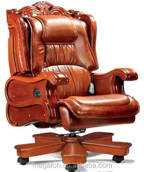 Antique Luxury Genuine Leather Office Swivel King Throne Chair For