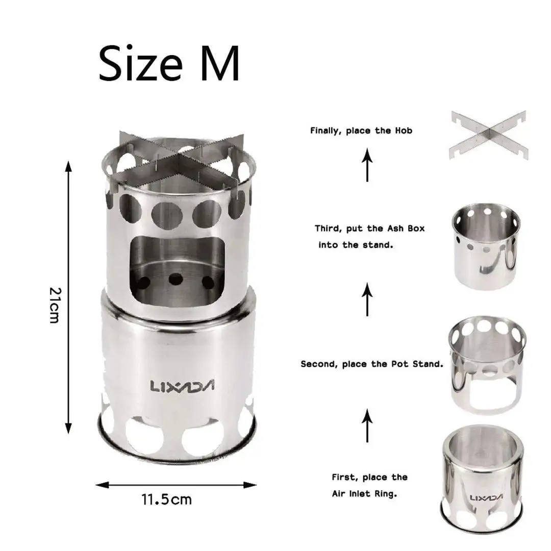 H-Henrne Portable Wood Stove Firewoods Furnace Outdoor Stove Cooking Burner Lightweight Stainless Steel Picnic Camping Wood Stove