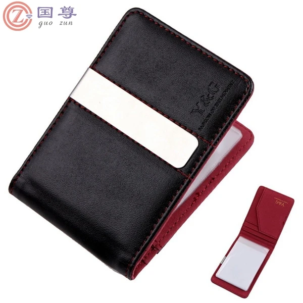 Horizontal Genuine Leather Money Clip Wallet / Smart Money Clip Credit Card Holder Personalized Gift