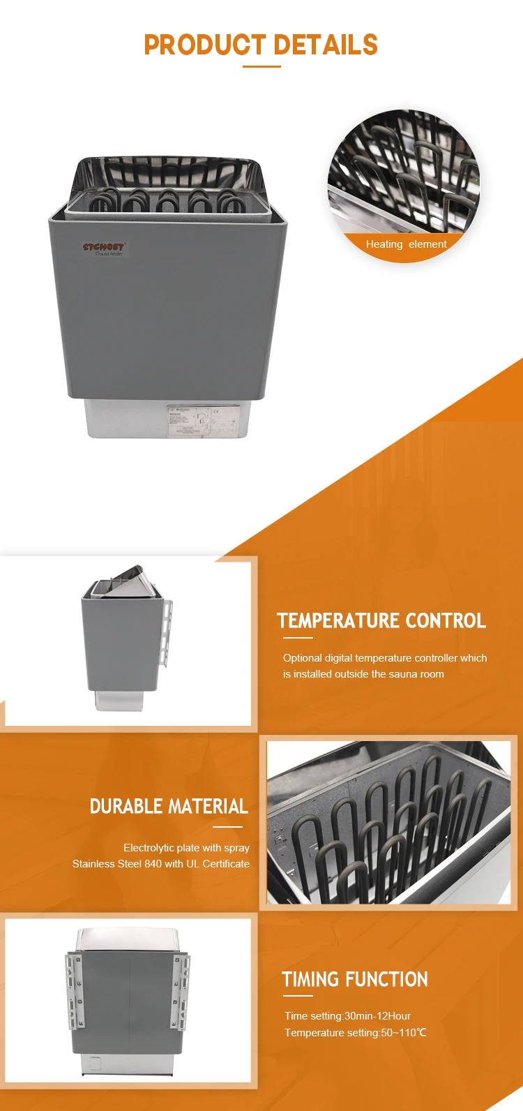 6KW 220V Dry Steam Spa Electric Mini Sauna Heater