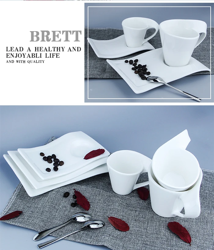 Unique Design White Wave Shape Fine Porcelain Espresso Tea Coffee Cup And Saucer