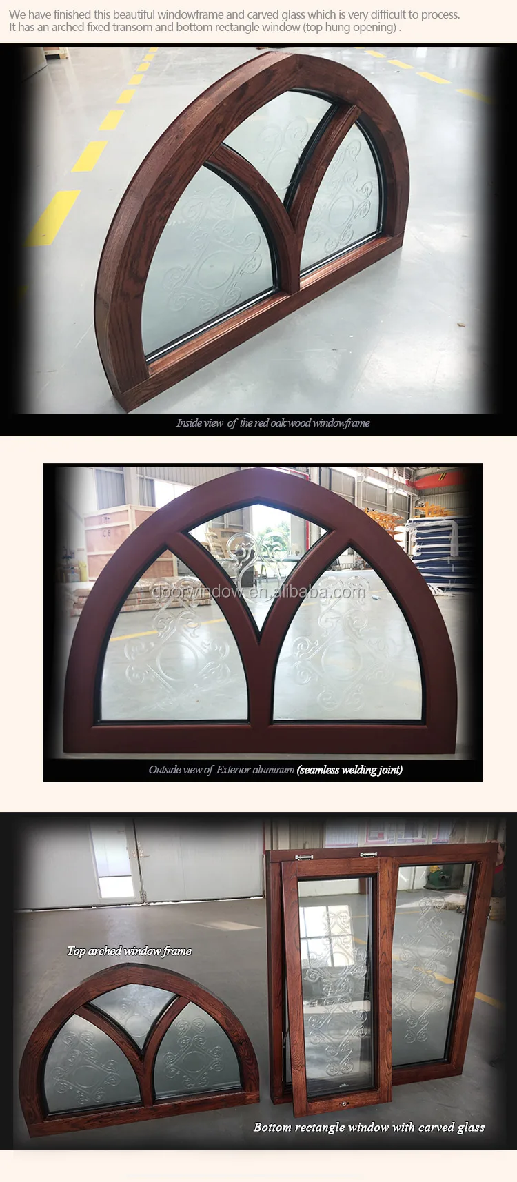 window frame with carved glass Cheap house oak wood windows for sale