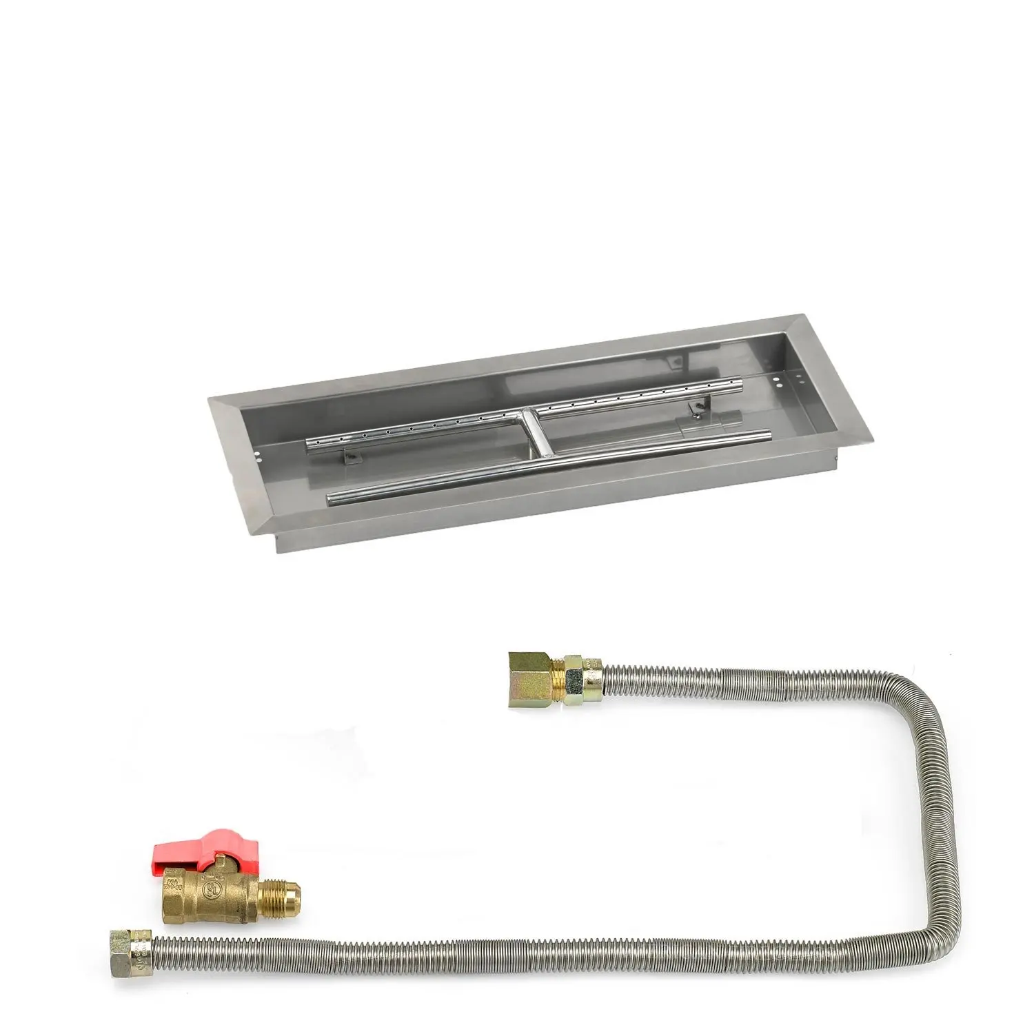 Natural Gas Rectangular Bowl Pan 36x12-Inch American Fireglass Match Light Fire Pit Kit SS-AFPPMKIT-N-36