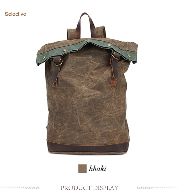 New model outdoor vintage unisex riding waxed water proof canvas backpack back pack bag 2017