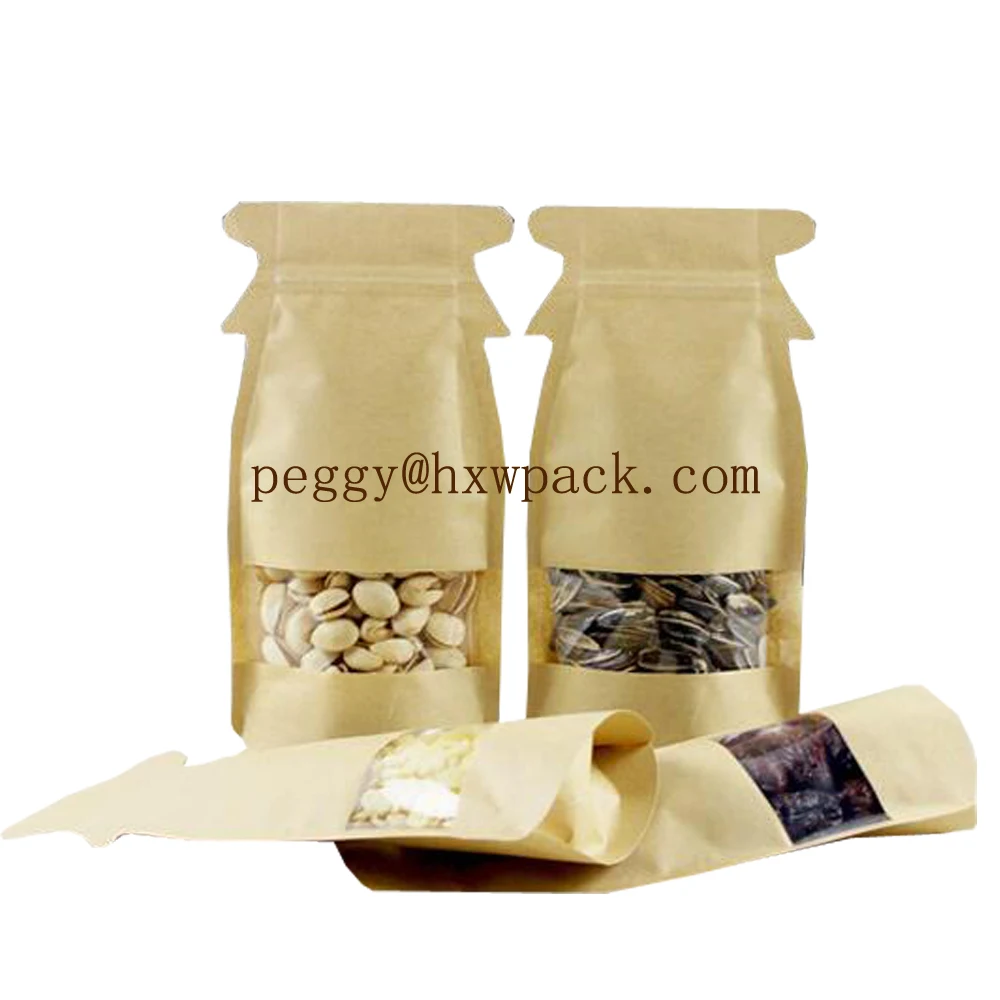 Custom Shape Stand Up Kraft Paper Ziplock Pouch For Nuts Packaging