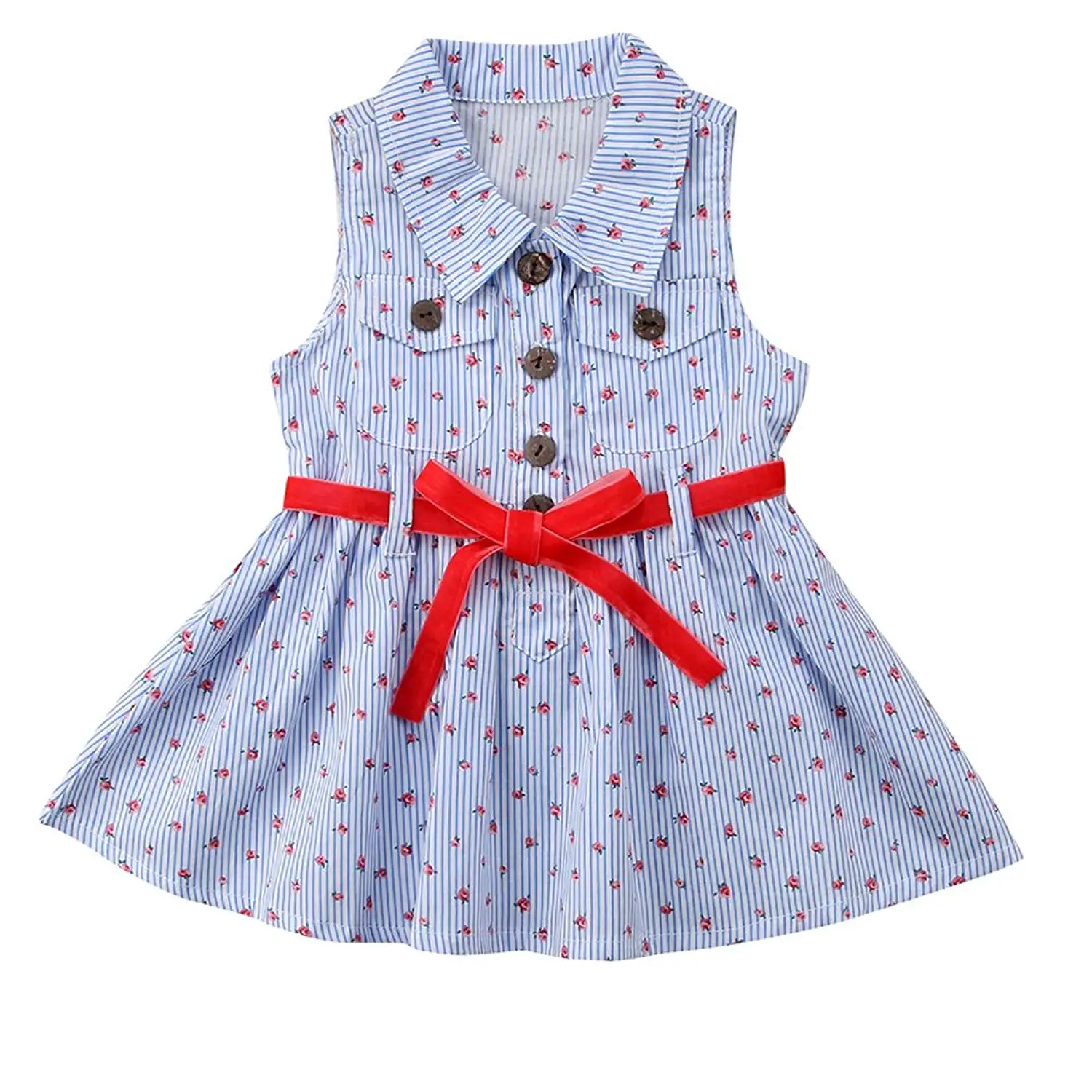 SHITOU Kid Baby Girls Princess Dress Embroidery Solid Sleeveless Formal Dresses