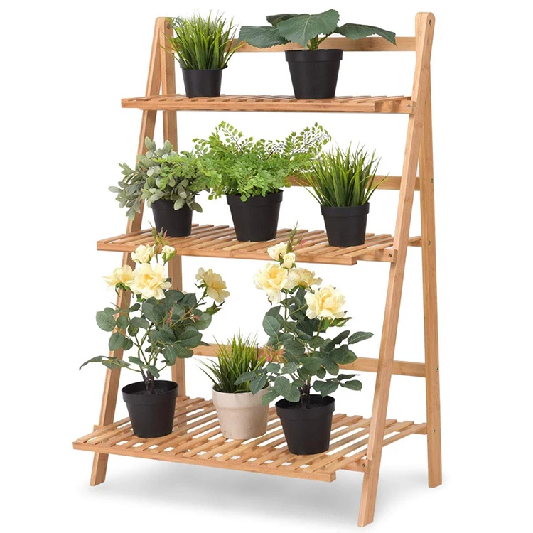 Modern Home Furniture 3 Tiers Foldable Bamboo Garden Shelf For Flower ...