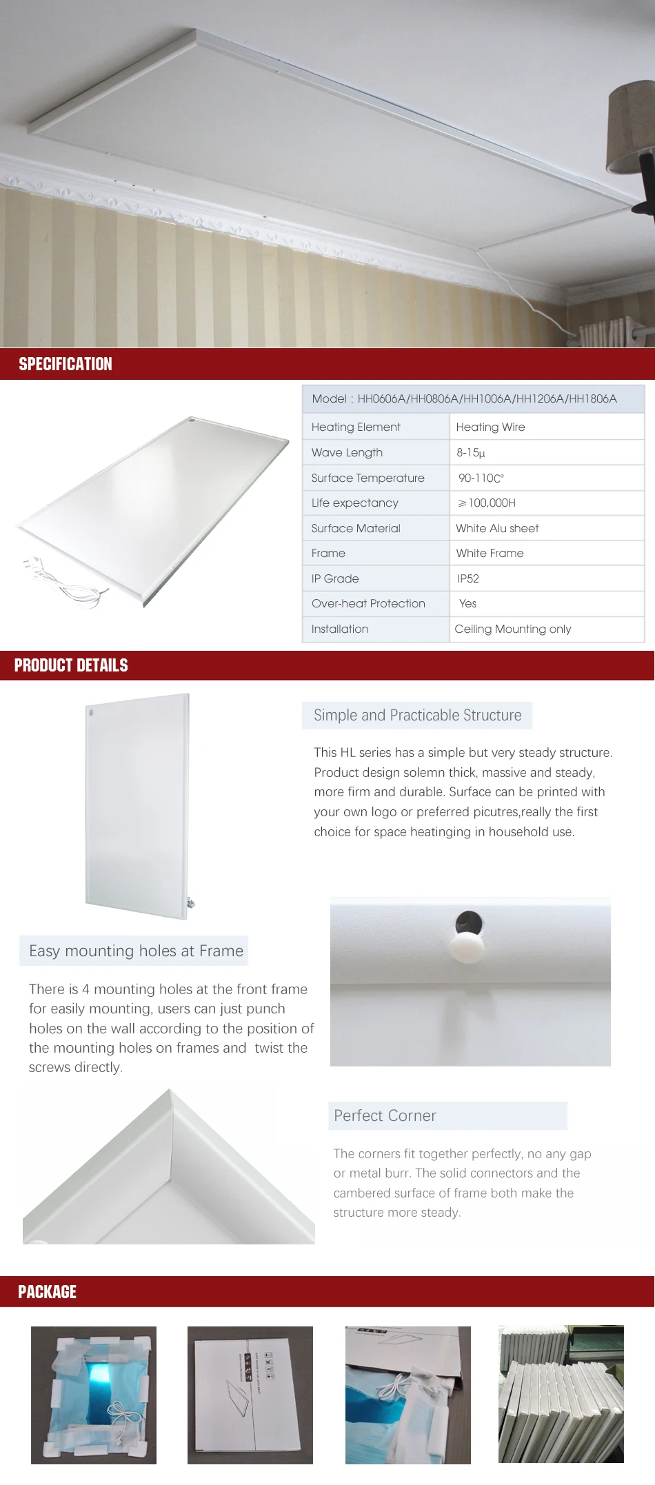 Garage Ceiling Infrared Heater, 1400W, GT-HH1806A - detail 4
