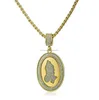 Sandblast Prayer Hands Pendant on a 24 Inch Round Box Chain - Goldtone or Silvertone