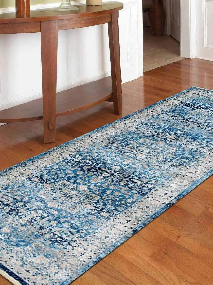 Crossweave Machine Woven Polyester 2'6''x9'10'' Turkish Oriental Runner Rug Blue