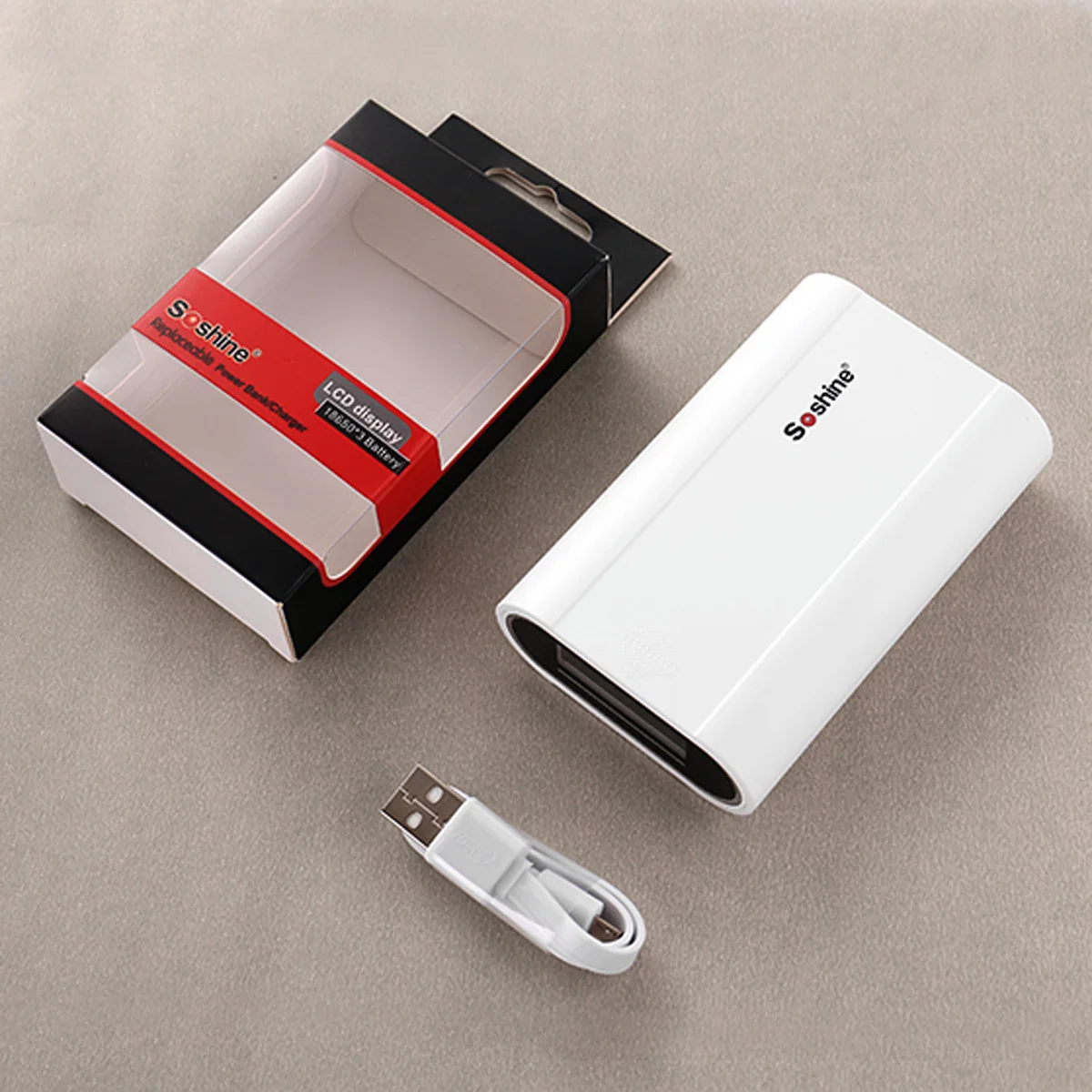 Soshine LCD 3 Slot 18650 Battery Charger Box Power Bank Box 18650