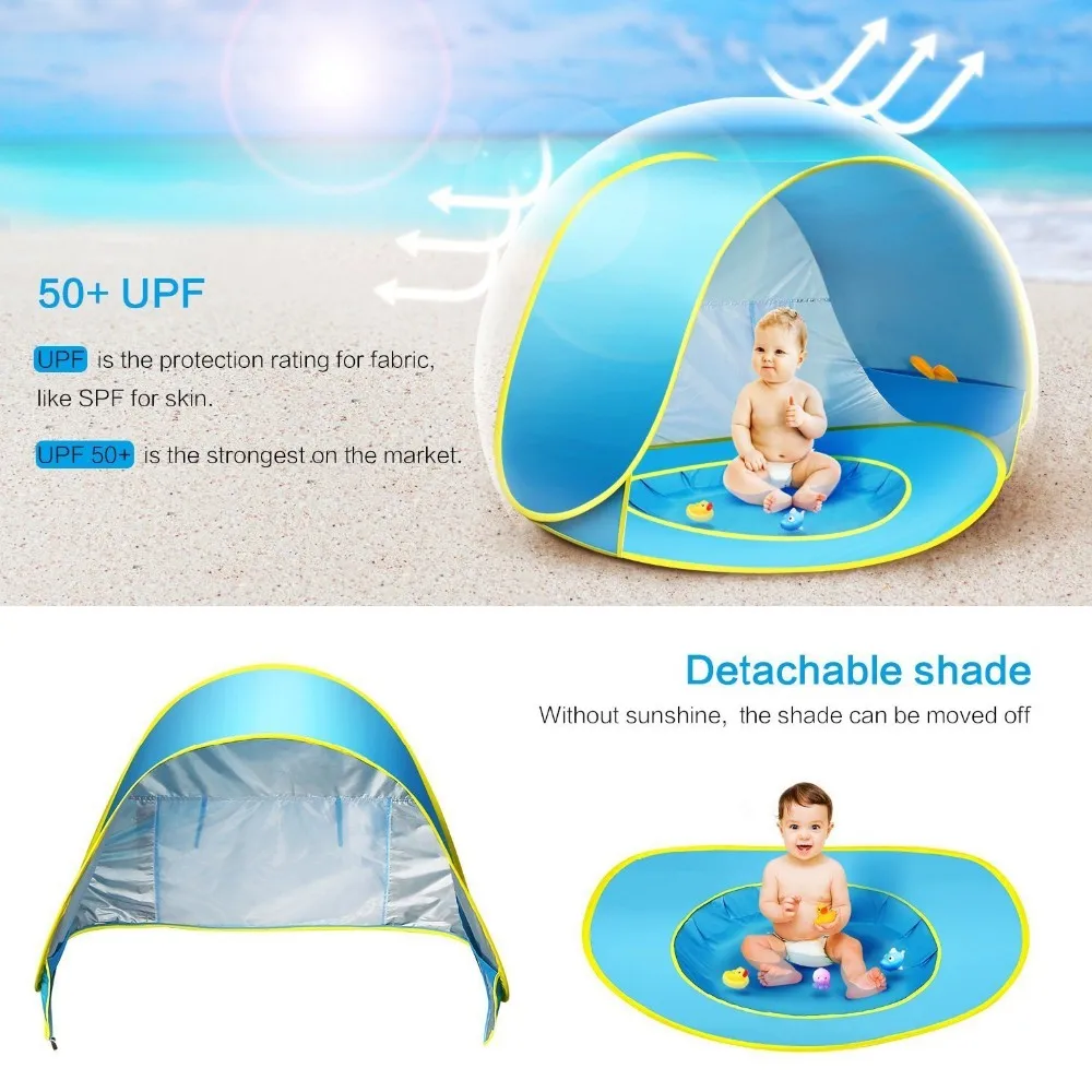 Baby Beach Tent With Pool Upf50+ Pop Up Sun Shade Kids Tent Folding