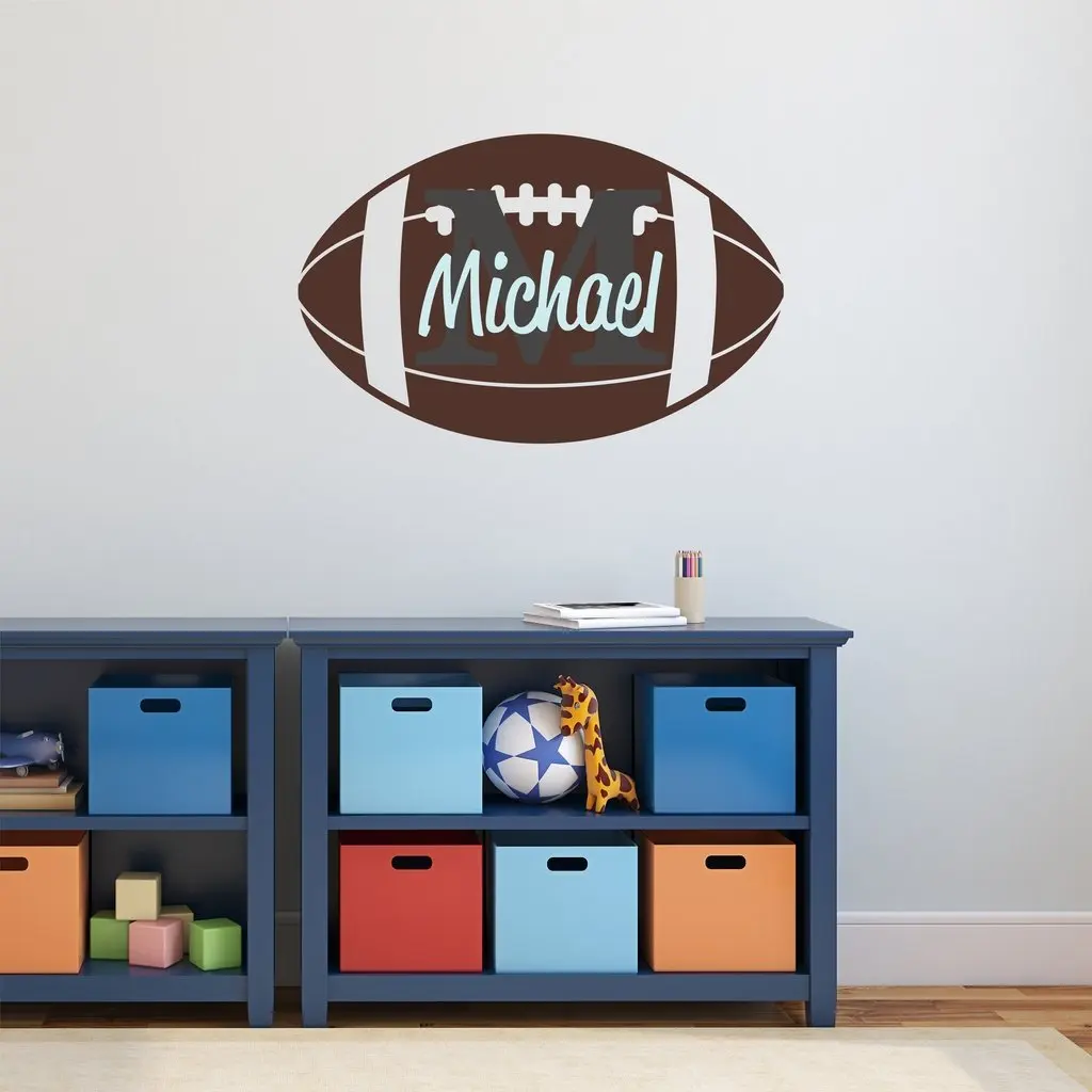 Nursery Wall Decals Football Name and Initial Personalized Name Wall Decal 40" by 26", Boys or Girls Nursery Sports Decals, Football Wall Decals, Sports Wall Stickers, PLUS FREE HELLO DOOR DECAL