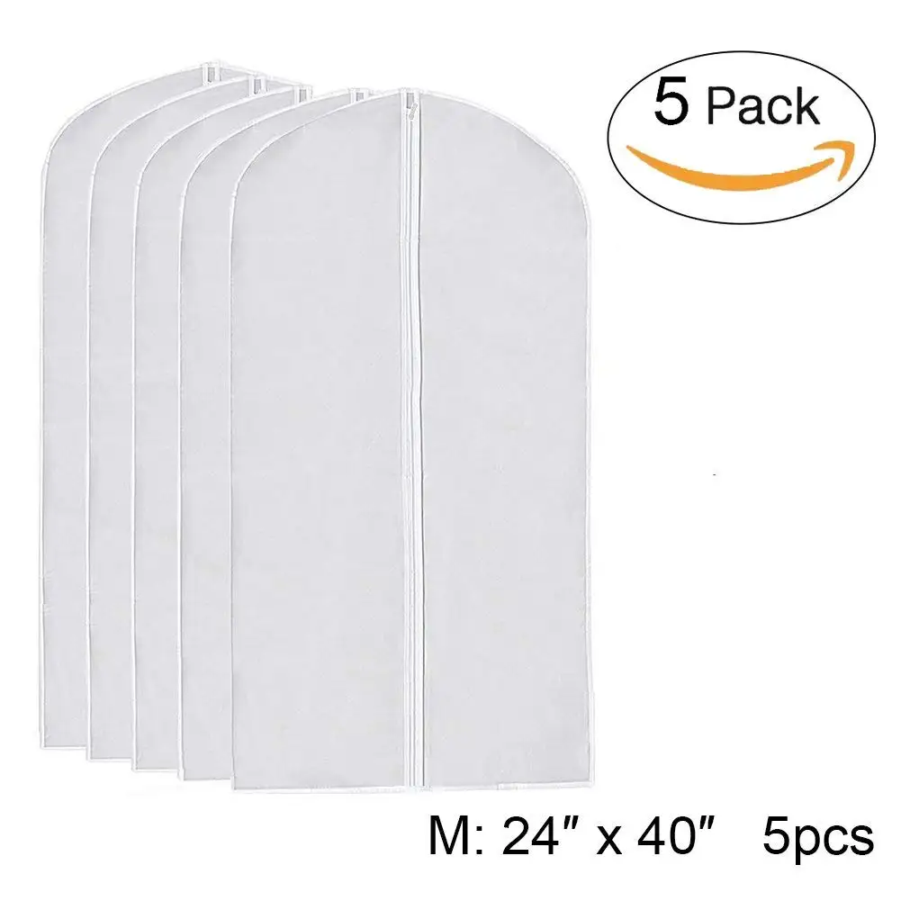 I-Choice Hanging Clear Garment Bags, PEVA Clear Garment Cover Bag for Suit Jacket Clothes Covers Dustproof Organizer Storage Full Zipper Suit Bag, Lightweight, 40" Long(Pack of 5, 24" x 40", M)