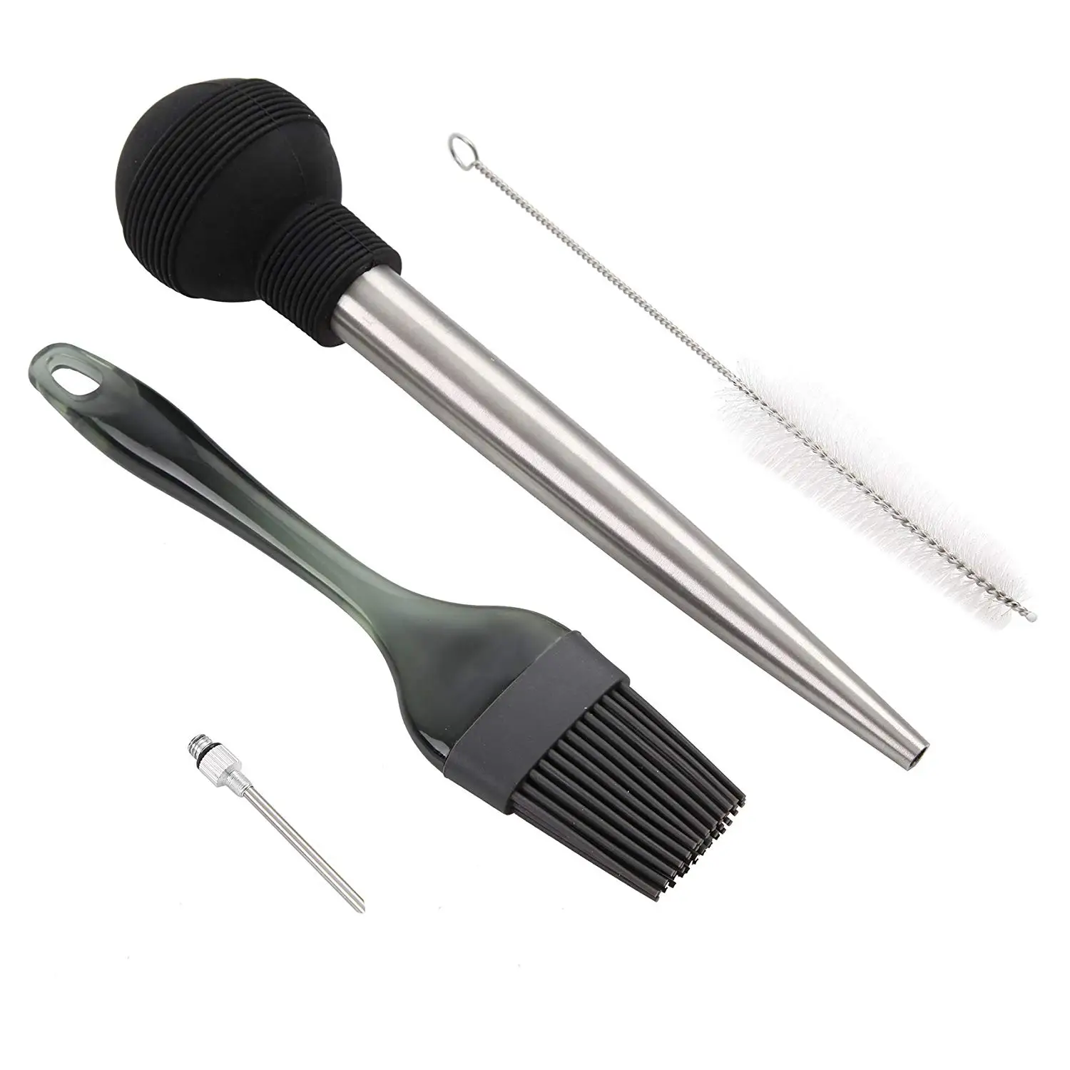 Best Utensils Stainless Steel Turkey Baster Commerical Grade Quality FDA Silicone Bulb Including Marinade Injector Needle and Brush for Easy Clean Up Rose Gold 