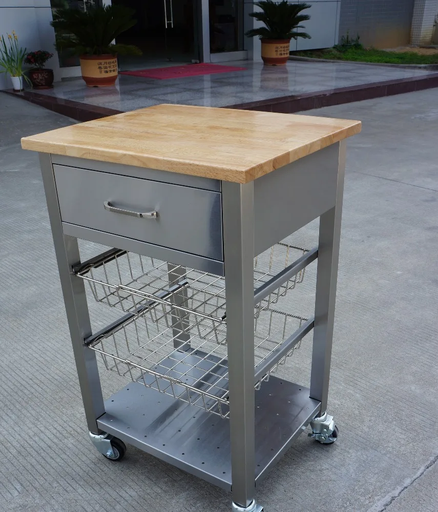 
Stainless steel rolling kitchen cabinets kitchen cart with wood top 