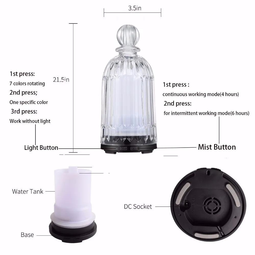 Best selling promotional items 120ml ultrasonic mist fogger glass diffuser