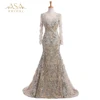 EVD 0437B Elegant Beaded Shiny Sequins Arabic Lace Appliques Evening Dress Long Sleeve Evening Gown