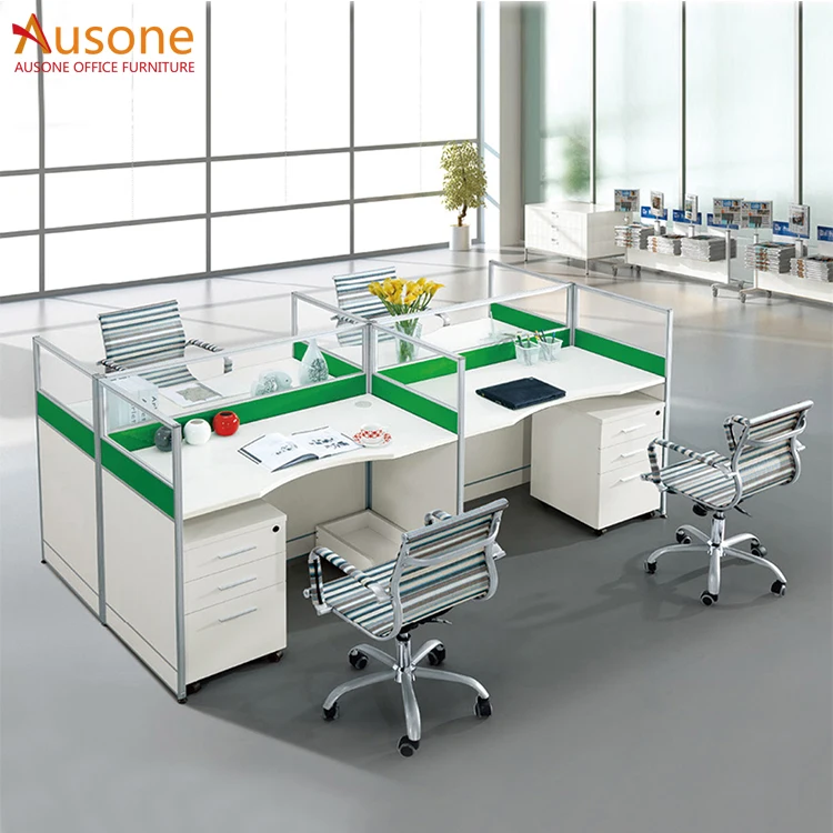 4 Seater Workstation Glass Mix Melamine Board Partition Circular
