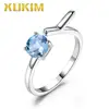 XMR201 Xukim 925 Sterling Silver Adjustable Natural Stone Sky Blue Topaz Wedding Engagement Rings