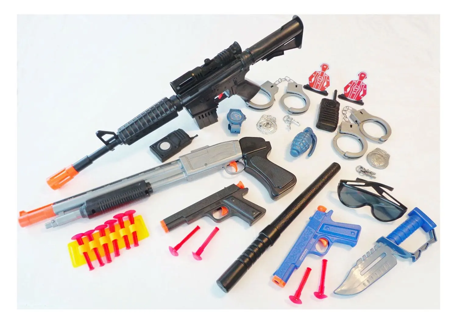 New Toy Detective MEGA SET M-16 Machine Gun Pump-Action Shotgun 2x 9MM Dart ...