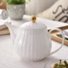 Ceramic tableware gold rim bone china teapot plain white porcelain heat resistant water jug large size coffee pot
