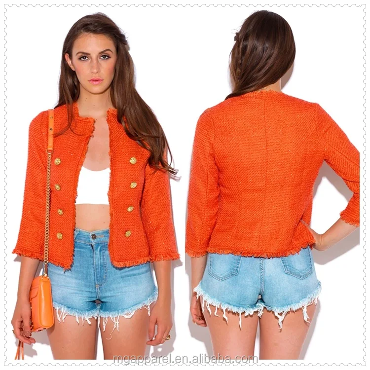 outdoor fashion new view ladies bright orange tweed blazer jacket