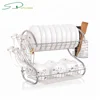 Boutique Kitchen Steel Frame 2 Tier Dish Rack and Drain Board S Shape Double Draining Tray Design Effectively Dish Drying Rack