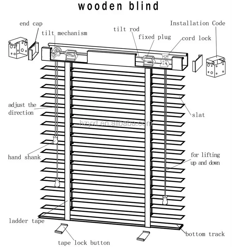 China 50mm tilt mechanism horizontal wood blinds, View wood