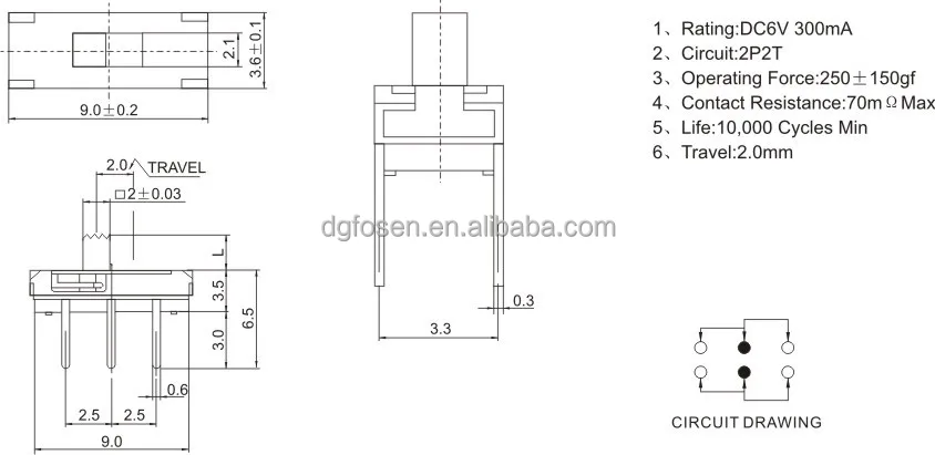 Slide Switch 1P3T RIGHT ANGLE Slide Switch